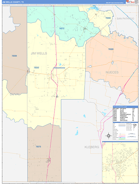 Jim Wells County, TX Zip Code Map